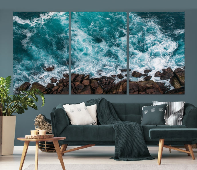 Large Aerial Ocean Wall Art Canvas Print