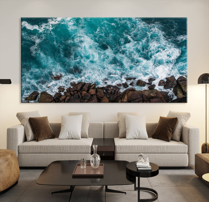 Large Aerial Ocean Wall Art Canvas Print