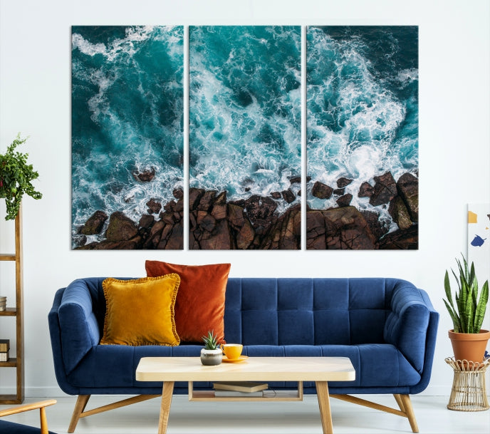 Large Aerial Ocean Wall Art Canvas Print