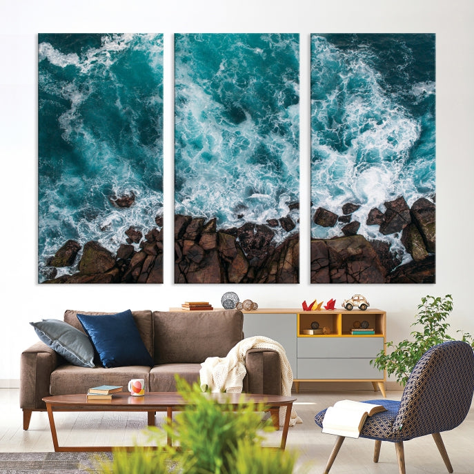 Large Aerial Ocean Wall Art Canvas Print