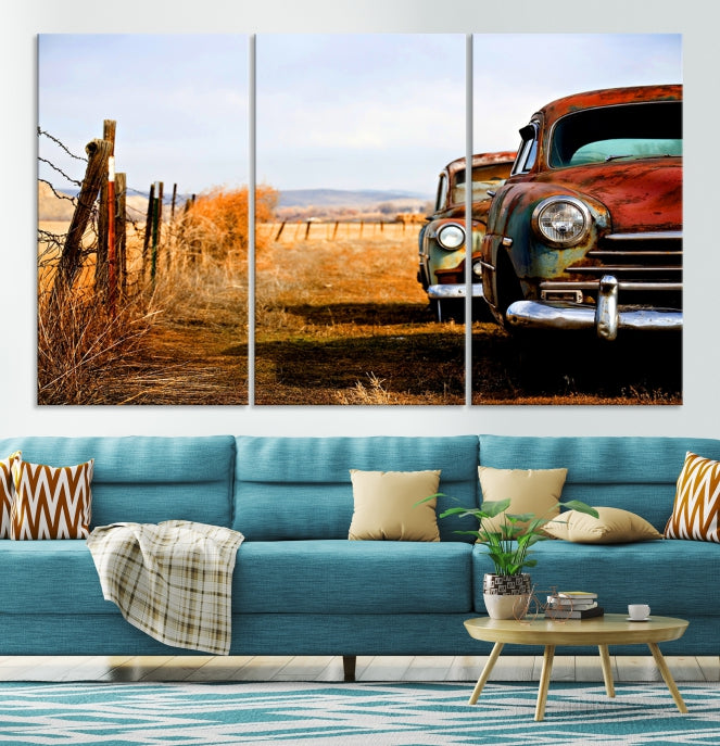 Large Antique Car Old Jalopy Wall Art Canvas Print