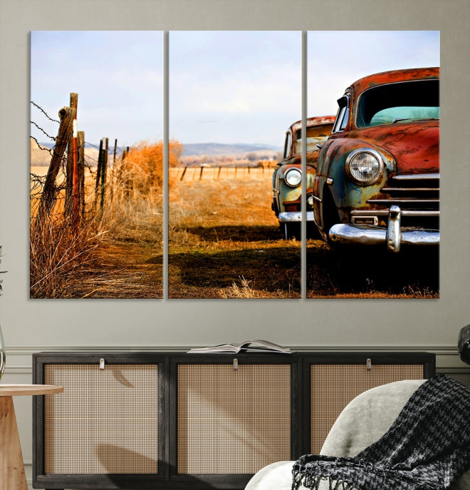 Large Antique Car Old Jalopy Wall Art Canvas Print