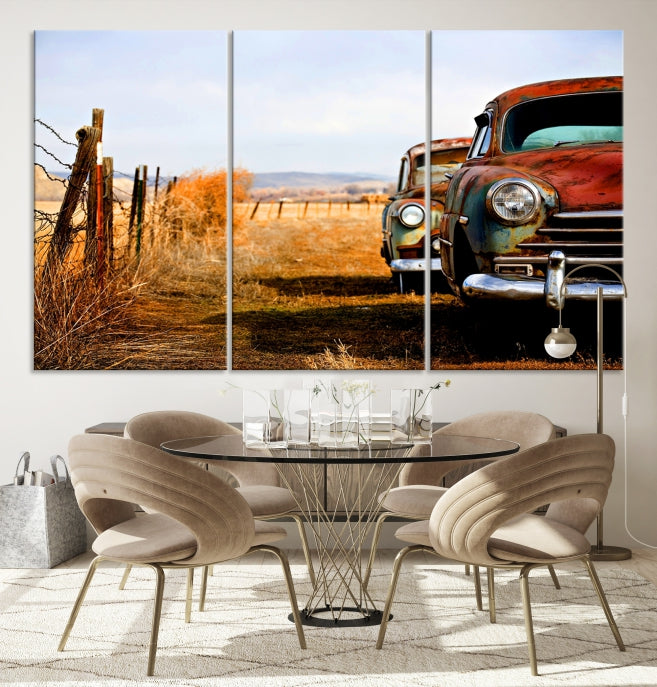 Large Antique Car Old Jalopy Wall Art Canvas Print