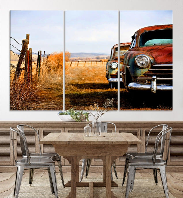 Large Antique Car Old Jalopy Wall Art Canvas Print