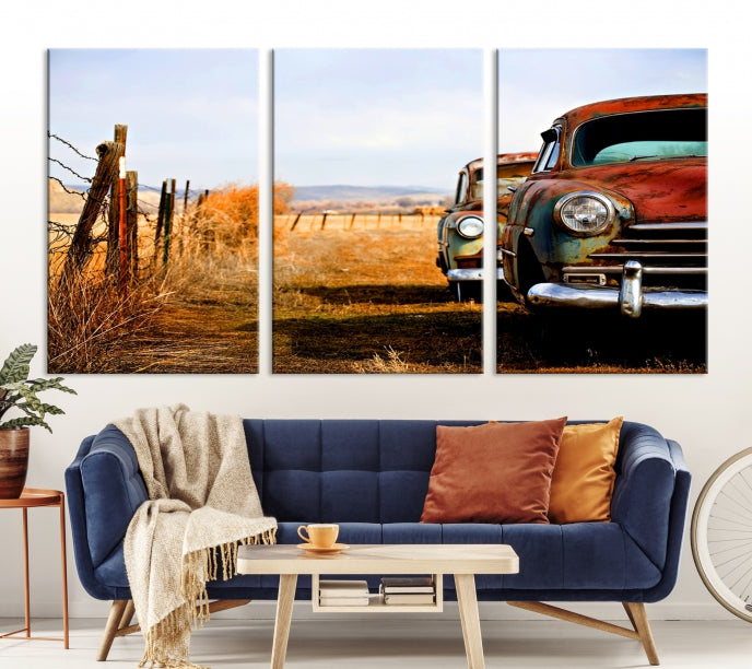 Large Antique Car Old Jalopy Wall Art Canvas Print