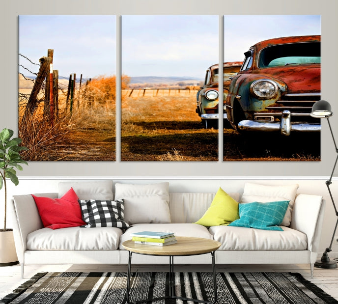 Large Antique Car Old Jalopy Wall Art Canvas Print