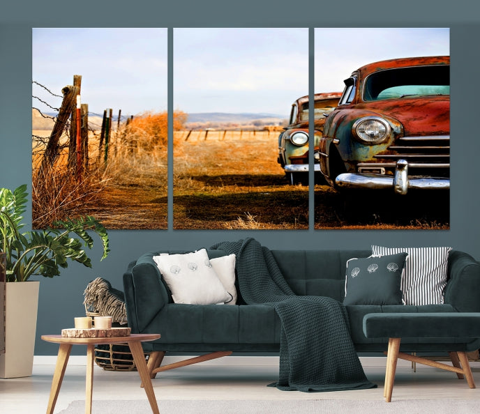 Large Antique Car Old Jalopy Wall Art Canvas Print