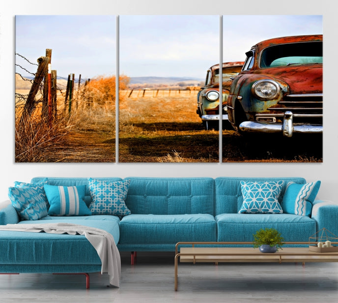 Large Antique Car Old Jalopy Wall Art Canvas Print