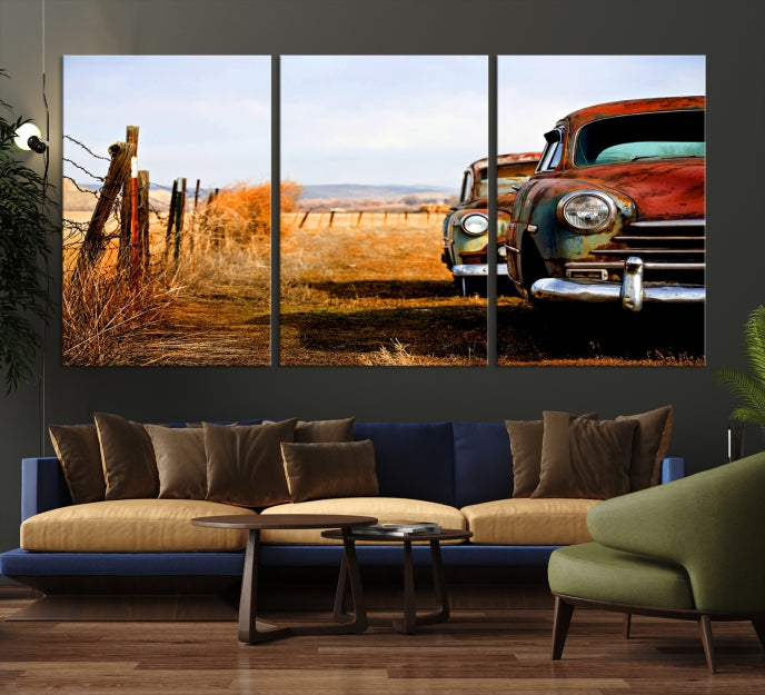 Large Antique Car Old Jalopy Wall Art Canvas Print