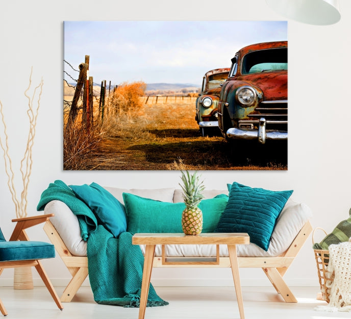 Large Antique Car Old Jalopy Wall Art Canvas Print