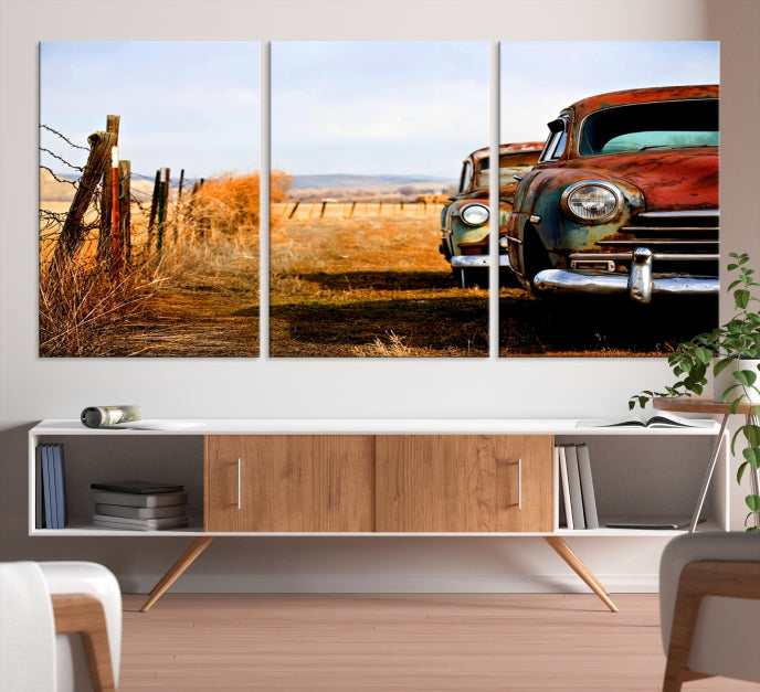 Large Antique Car Old Jalopy Wall Art Canvas Print