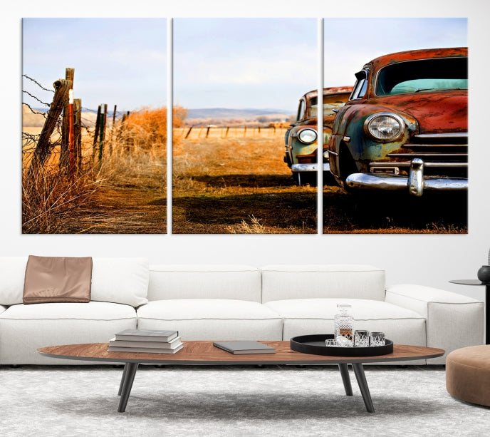 Large Antique Car Old Jalopy Wall Art Canvas Print