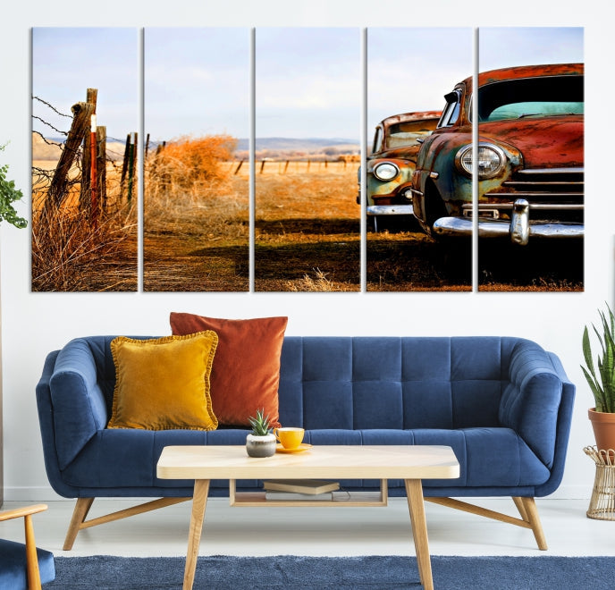 Large Antique Car Old Jalopy Wall Art Canvas Print