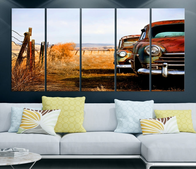 Large Antique Car Old Jalopy Wall Art Canvas Print