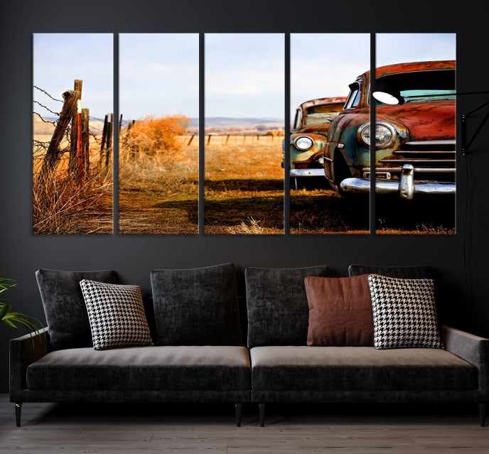 Large Antique Car Old Jalopy Wall Art Canvas Print