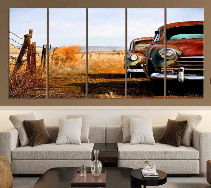 Large Antique Car Old Jalopy Wall Art Canvas Print