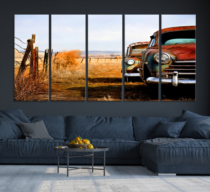 Large Antique Car Old Jalopy Wall Art Canvas Print