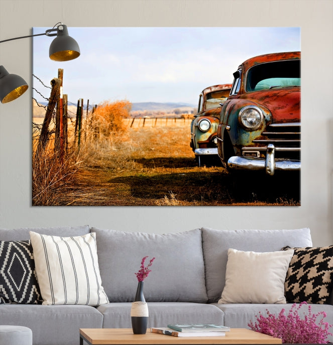 Large Antique Car Old Jalopy Wall Art Canvas Print