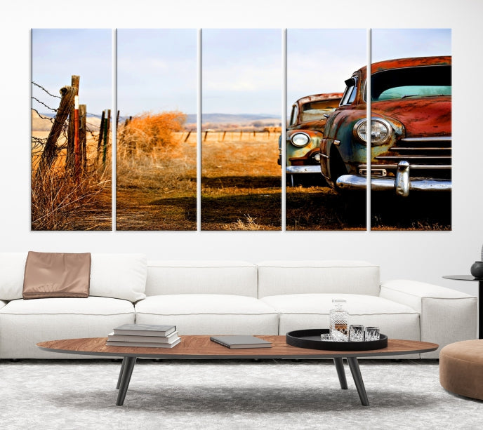 Large Antique Car Old Jalopy Wall Art Canvas Print