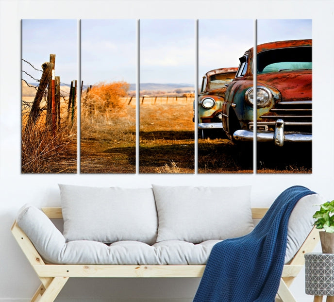 Large Antique Car Old Jalopy Wall Art Canvas Print