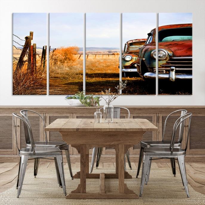 Large Antique Car Old Jalopy Wall Art Canvas Print