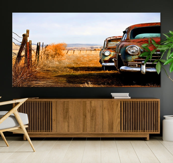 Large Antique Car Old Jalopy Wall Art Canvas Print