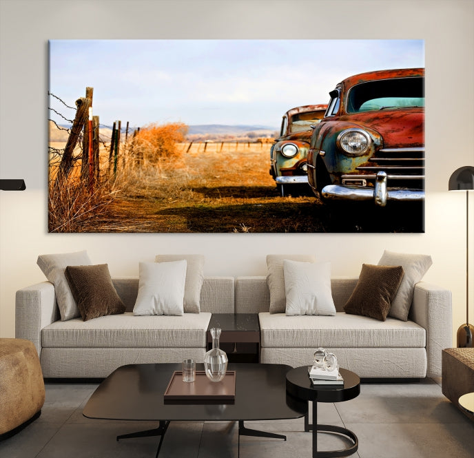 Large Antique Car Old Jalopy Wall Art Canvas Print