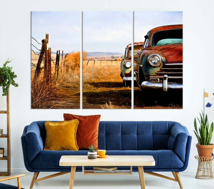 Large Antique Car Old Jalopy Wall Art Canvas Print