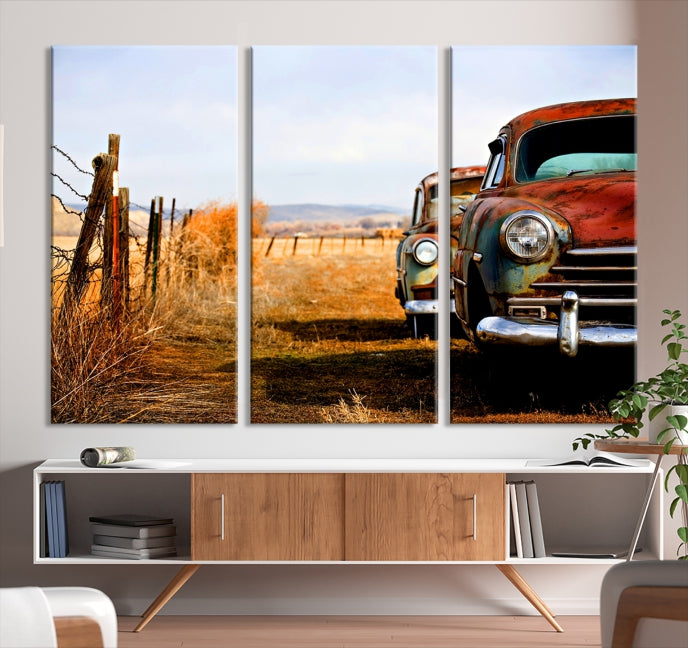 Large Antique Car Old Jalopy Wall Art Canvas Print