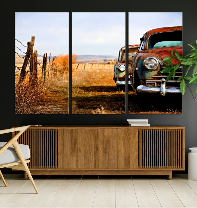 Large Antique Car Old Jalopy Wall Art Canvas Print