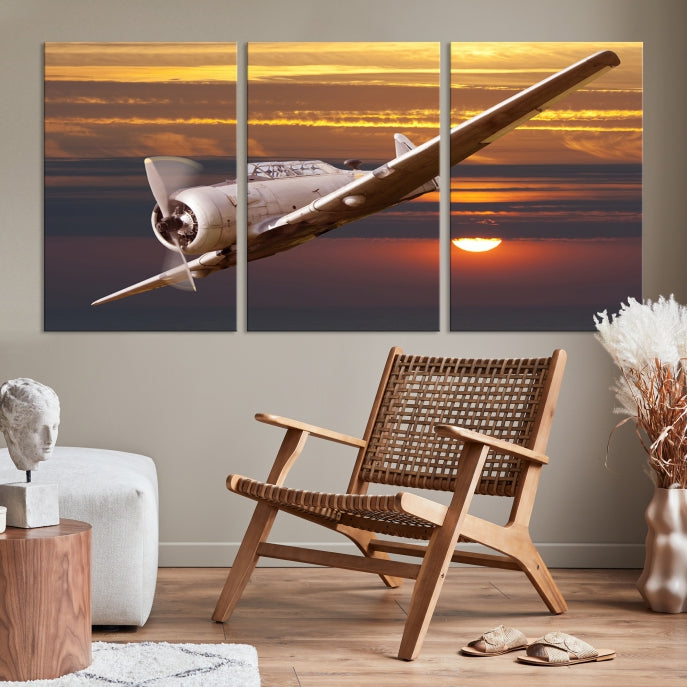 Large Aviation Wall Art Airplane on Sunset Canvas Print