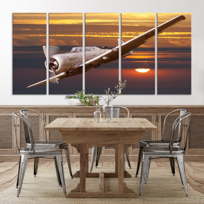 Large Aviation Wall Art Airplane on Sunset Canvas Print