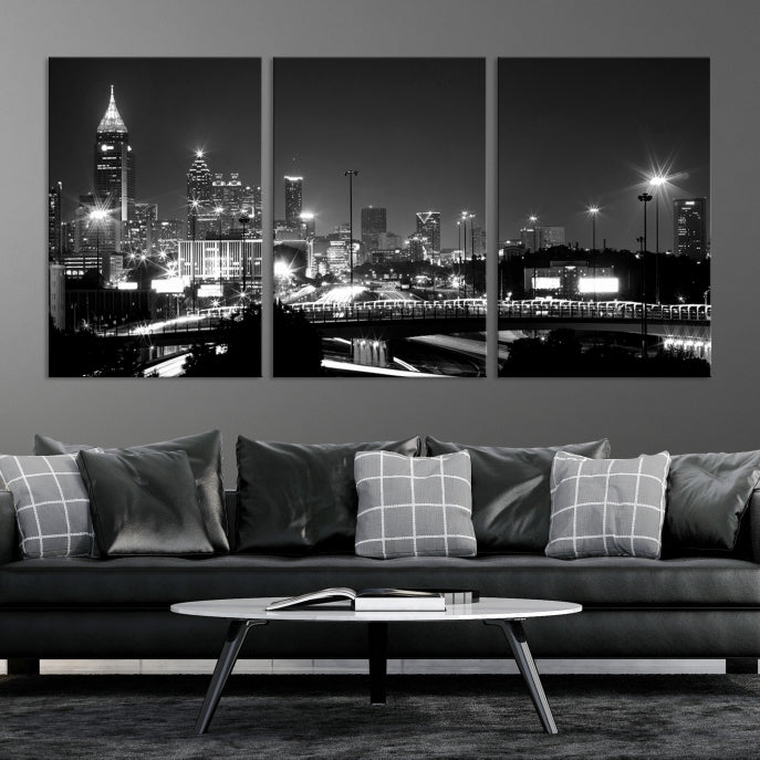 Large Black and White Atlanta Skyline Wall Art Cityscape Canvas Print