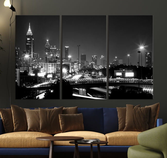 Large Black and White Atlanta Skyline Wall Art Cityscape Canvas Print