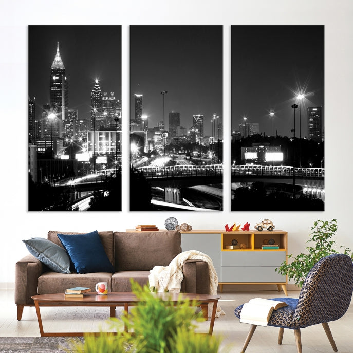 Large Black and White Atlanta Skyline Wall Art Cityscape Canvas Print