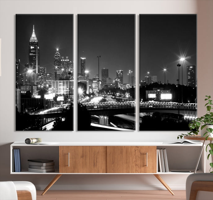 Large Black and White Atlanta Skyline Wall Art Cityscape Canvas Print