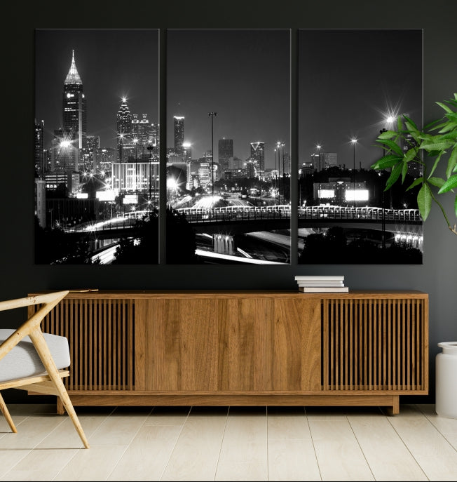 Large Black and White Atlanta Skyline Wall Art Cityscape Canvas Print