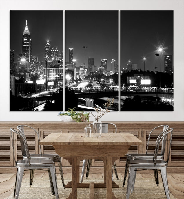 Large Black and White Atlanta Skyline Wall Art Cityscape Canvas Print