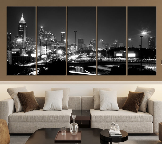 Large Black and White Atlanta Skyline Wall Art Cityscape Canvas Print