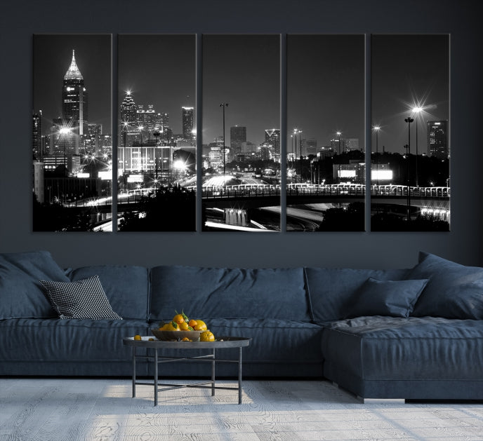 Large Black and White Atlanta Skyline Wall Art Cityscape Canvas Print