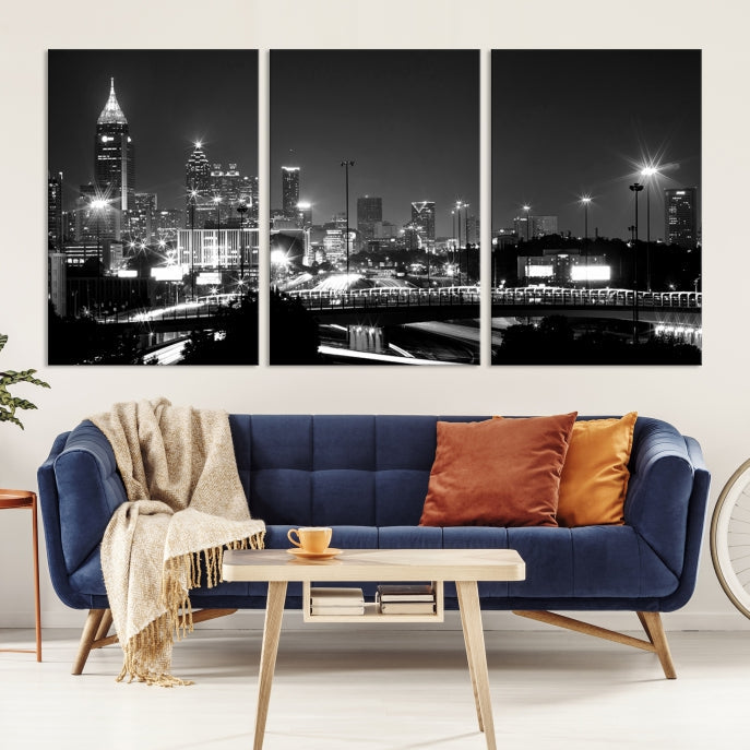 Large Black and White Atlanta Skyline Wall Art Cityscape Canvas Print