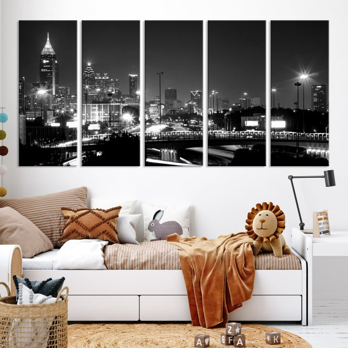 Large Black and White Atlanta Skyline Wall Art Cityscape Canvas Print