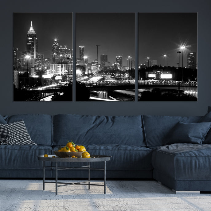 Large Black and White Atlanta Skyline Wall Art Cityscape Canvas Print