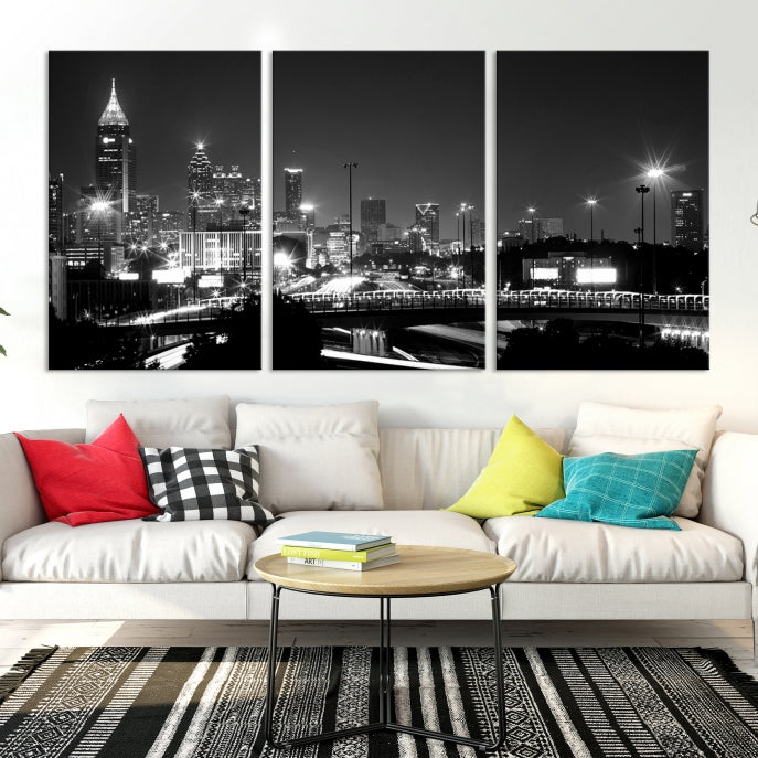 Large Black and White Atlanta Skyline Wall Art Cityscape Canvas Print