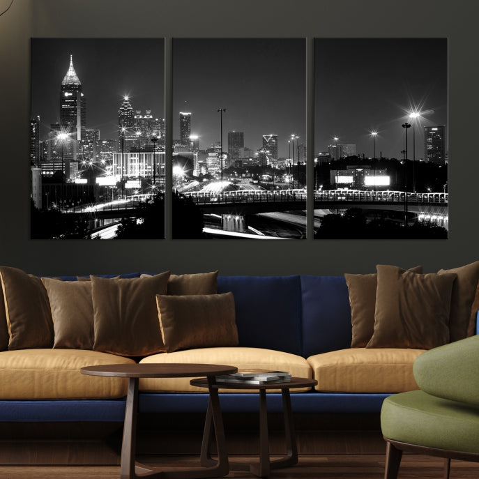 Large Black and White Atlanta Skyline Wall Art Cityscape Canvas Print