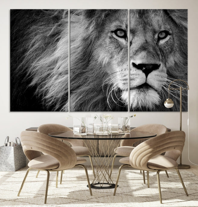 Large Black and White Lion Canvas Wall Art Print