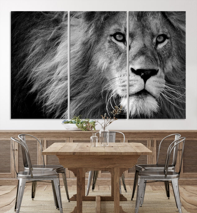 Large Black and White Lion Canvas Wall Art Print