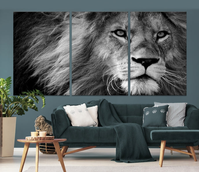 Large Black and White Lion Canvas Wall Art Print