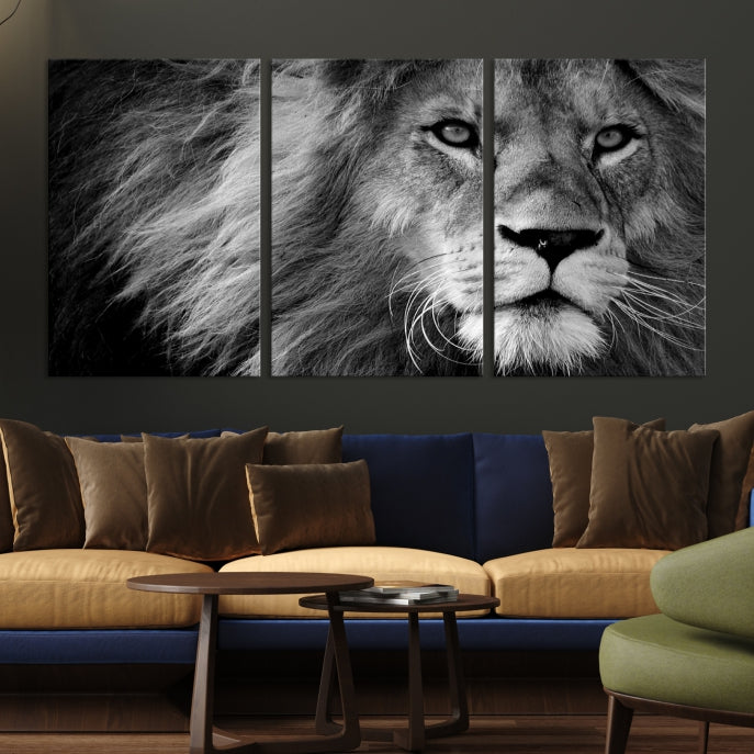 Large Black and White Lion Canvas Wall Art Print