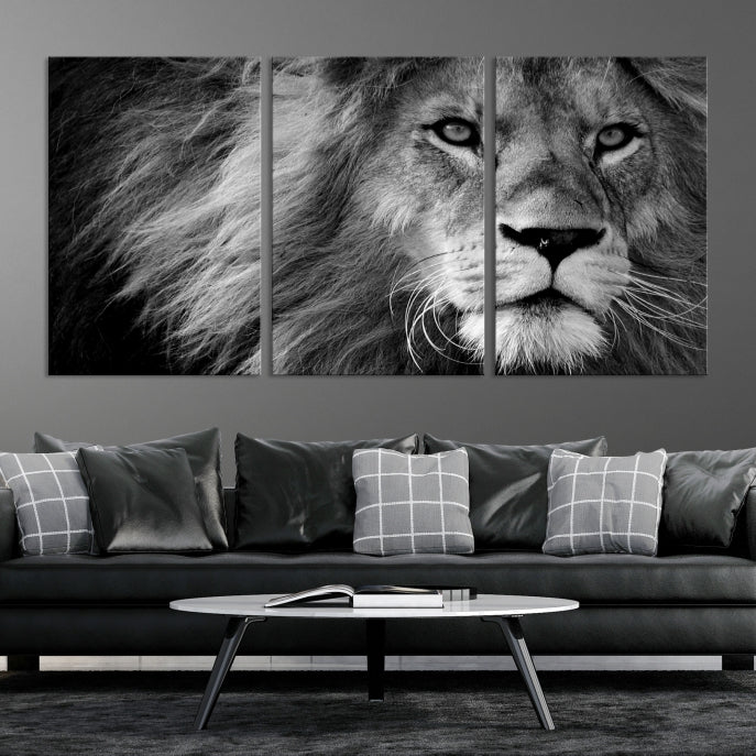 Large Black and White Lion Canvas Wall Art Print